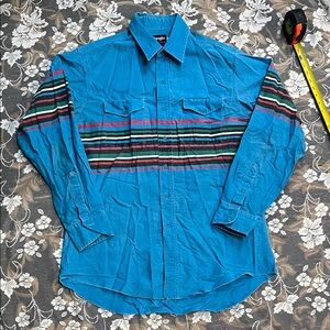 VTG Wrangler Brushpopper Shirt Mens L 16 1/2-34 Striped Made in USA 90s